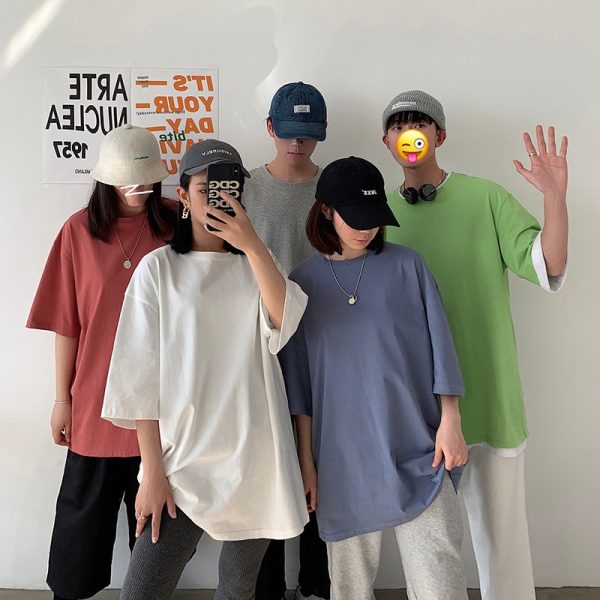 100% Cotton Five Half Sleeve Men's Women Summer T-shirt Loose Short-sleeved Casual Basic Shirt O Neck Solid Color Oversize - Image 2