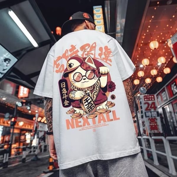 2023 Summer Men Kawaii Lucky Cat Printed T Shirt Homme Short Sleeve Hip Hop Streetwear T-Shirts Japanese Fashion Y2K Tee Shirt - Image 3