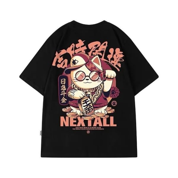 2023 Summer Men Kawaii Lucky Cat Printed T Shirt Homme Short Sleeve Hip Hop Streetwear T-Shirts Japanese Fashion Y2K Tee Shirt - Image 4