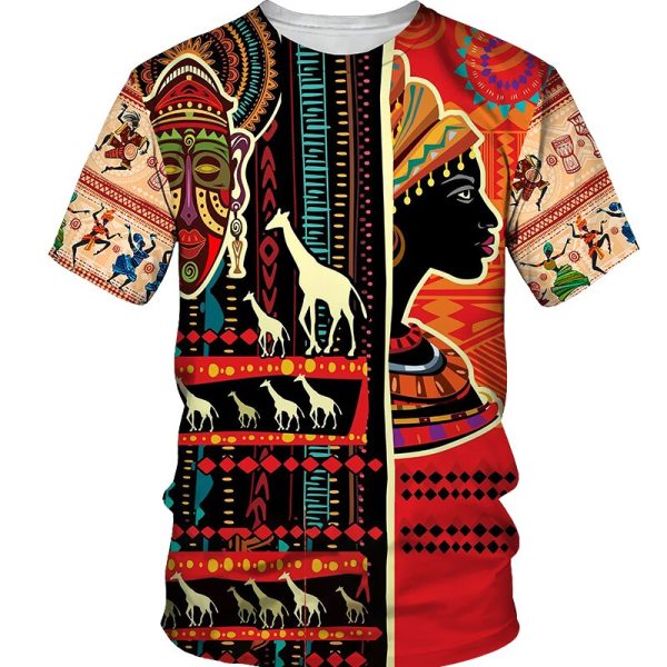 African men's T-shirt summer new O collar short sleeve T-shirt plus size casual men retro style 3D printed big stone clothes top - Image 2