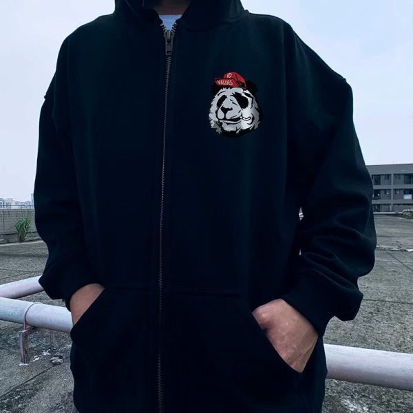Autumn Grumpy Panda Print Hoodie Sweatshirt Male Zip Up Hoodies Streetwear Hip Hop Hooded Coat Harajuku Fashion Loose Outwear - Image 3