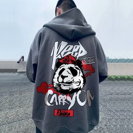 Autumn Grumpy Panda Print Hoodie Sweatshirt Male Zip Up Hoodies Streetwear Hip Hop Hooded Coat Harajuku Fashion Loose Outwear