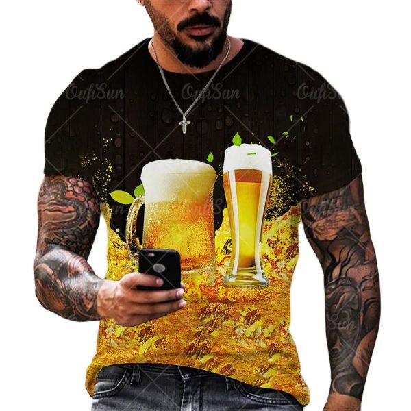 Beer 3D Print Men's T-shirts Summer Polyester O-Neck Breathable Short Sleeve Loose Tops Tees Oversized T Shirt Men Clothing 6XL - Image 2