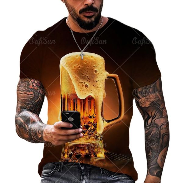 Beer 3D Print Men's T-shirts Summer Polyester O-Neck Breathable Short Sleeve Loose Tops Tees Oversized T Shirt Men Clothing 6XL - Image 5