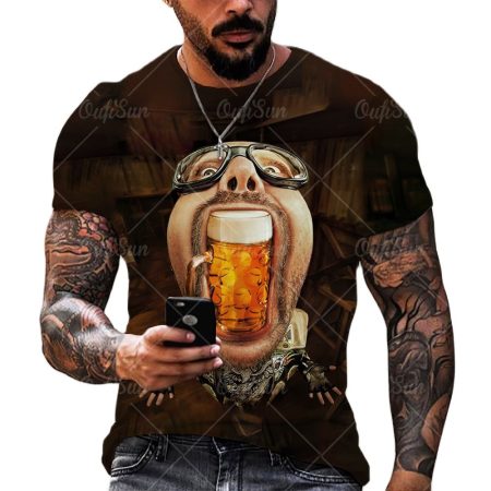 Beer 3D Print Men's T-shirts Summer Polyester O-Neck Breathable Short Sleeve Loose Tops Tees Oversized T Shirt Men Clothing 6XL