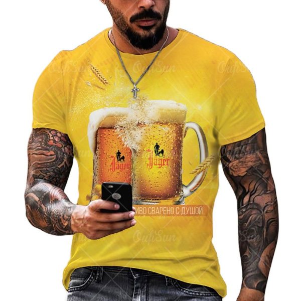 Beer 3D Print Men's T-shirts Summer Polyester O-Neck Breathable Short Sleeve Loose Tops Tees Oversized T Shirt Men Clothing 6XL - Image 6