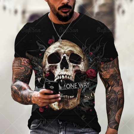 Best selling skull 3D printed men's T-shirt casual oversized short-sleeved shirt European and American streetwear hip-hop O-neck