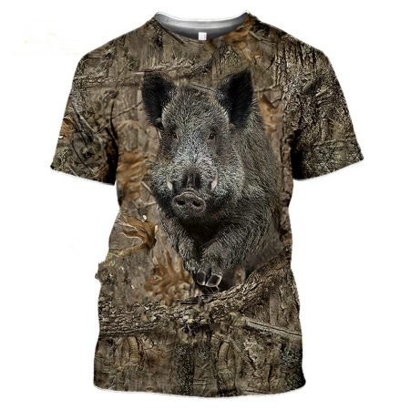Camouflage hunting animals wild boar 3D T-shirt summer leisure men's T-shirt fashion street women's pullover short sleeve jacket