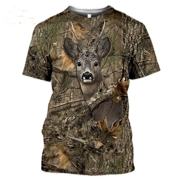 Camouflage hunting animals wild boar 3D T-shirt summer leisure men's T-shirt fashion street women's pullover short sleeve bird - Image 2