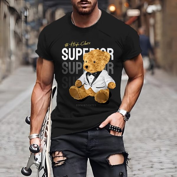 Funny Baby Bear Printing T Shirt For Men Fashion Hip Hop Harajuku Short Sleeve Tops Casual O-neck Oversized T-shirt Streetwear - Image 3