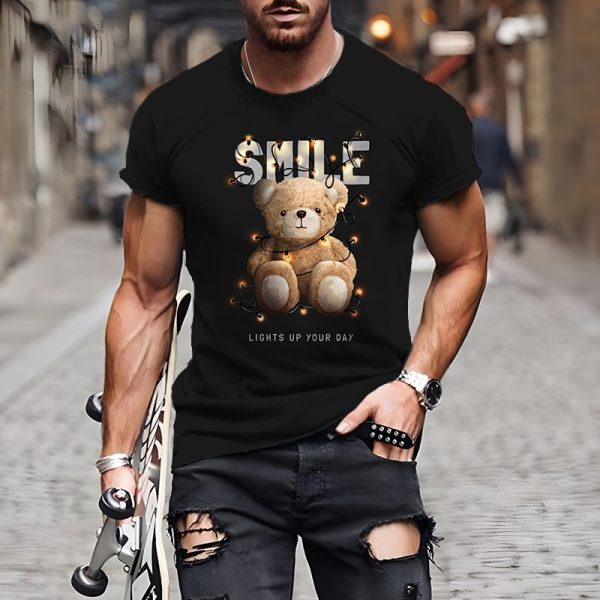 Funny Baby Bear Printing T Shirt For Men Fashion Hip Hop Harajuku Short Sleeve Tops Casual O-neck Oversized T-shirt Streetwear - Image 4