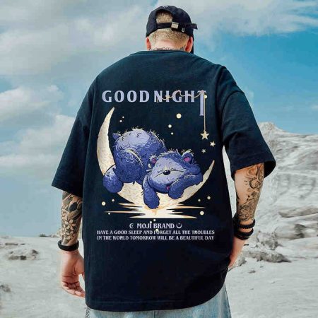 Good Night Bear Print T-Shirts For Men Summer Hip Hop Short Sleeve Tee Shirts Homme Funny Fashion Tshirt Streetwear Y2k Clothes