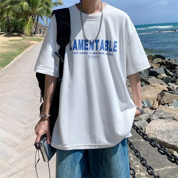 Landscape Graphic Print T Shirt For Men Summer Streetwear Letter Cotton Short Sleeve Tops Hip Hop Fashion Y2K Oversize T-Shirt - Image 4