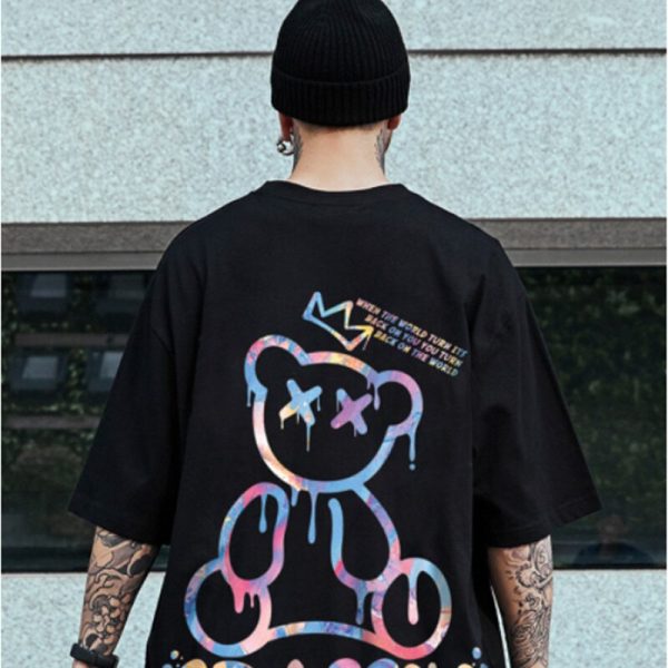 Men's Short Sleeve Tshirt Graffiti Bear Printed Loose Tops Oversized Casual hip hop T Shirts Summer Harajuku Fashion Tees hombre - Image 3