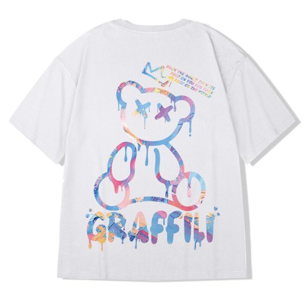 Men's Short Sleeve Tshirt Graffiti Bear Printed Loose Tops Oversized Casual hip hop T Shirts Summer Harajuku Fashion Tees hombre - Image 4