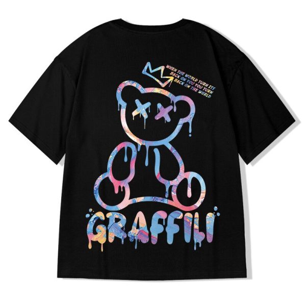 Men's Short Sleeve Tshirt Graffiti Bear Printed Loose Tops Oversized Casual hip hop T Shirts Summer Harajuku Fashion Tees hombre - Image 5