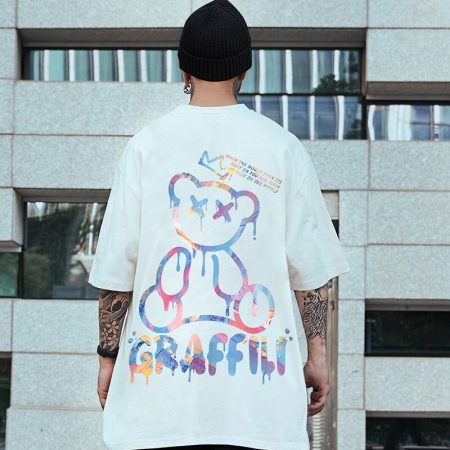 Men's Short Sleeve Tshirt Graffiti Bear Printed Loose Tops Oversized Casual hip hop T Shirts Summer Harajuku Fashion Tees hombre
