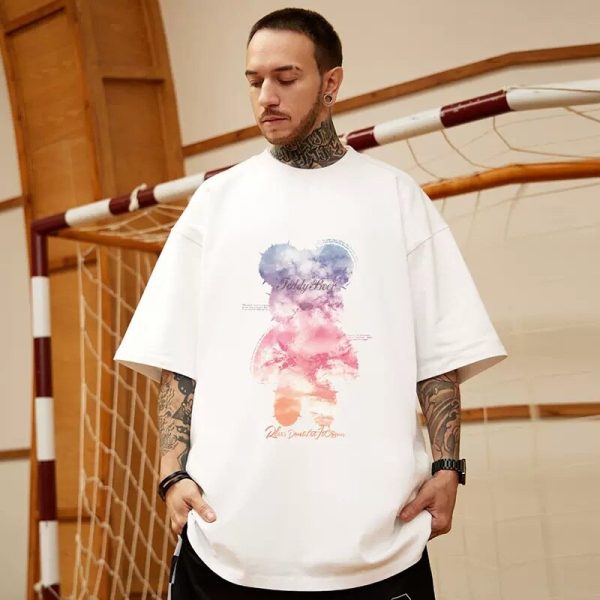 Pink Clouds Bear Graphic T Shirt For Men Summer Casual Short Sleeve Tee Shirt Male Hip Hop Oversized T-Shirt Y2K Streetwear Tops - Image 2