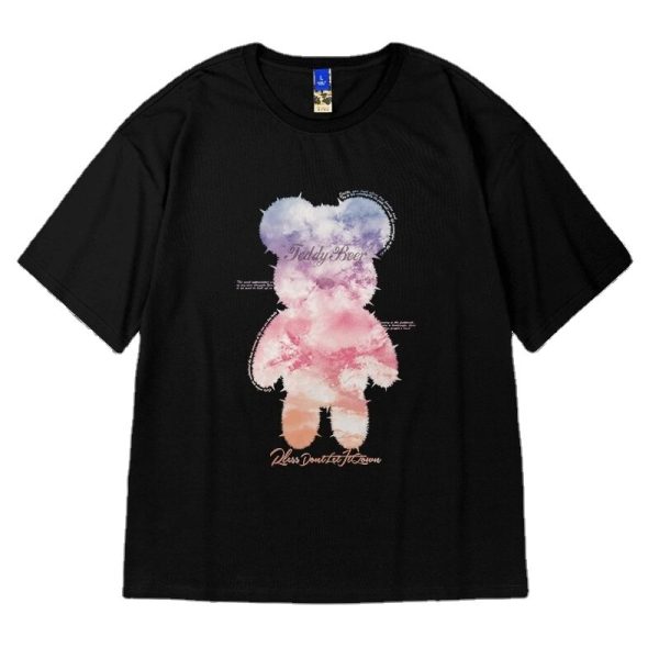 Pink Clouds Bear Graphic T Shirt For Men Summer Casual Short Sleeve Tee Shirt Male Hip Hop Oversized T-Shirt Y2K Streetwear Tops - Image 3