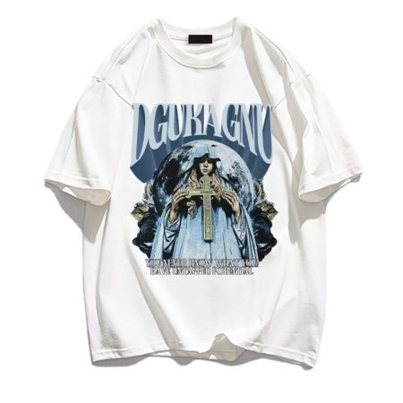 Summer Men's American Retro T-Shirt Gothic Cross Printed Cotton Short Sleeve Tshirt Couples Hip Hop Y2K Streetwear Tee Shirts