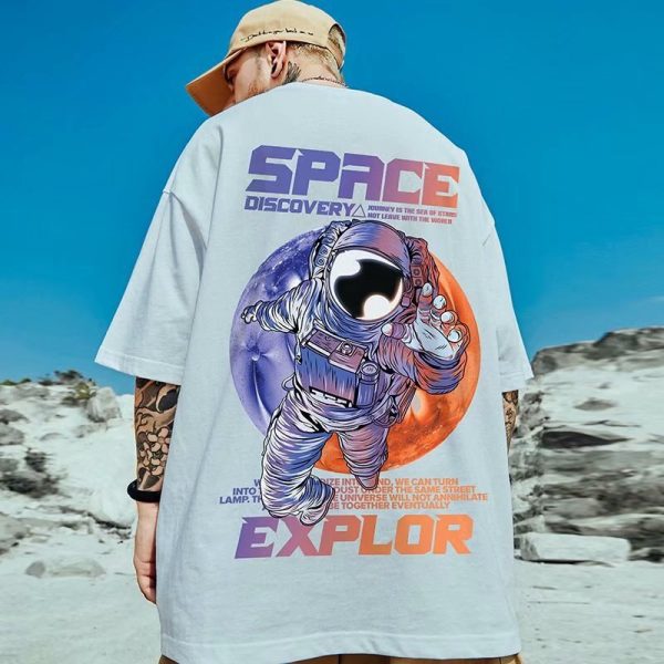 Summer Men's Astronaut Graphic T-shirts Space Hip Hop Oversized T-shirt Harajuku Short Sleeve Tops Casual Fashion y2k Clothing