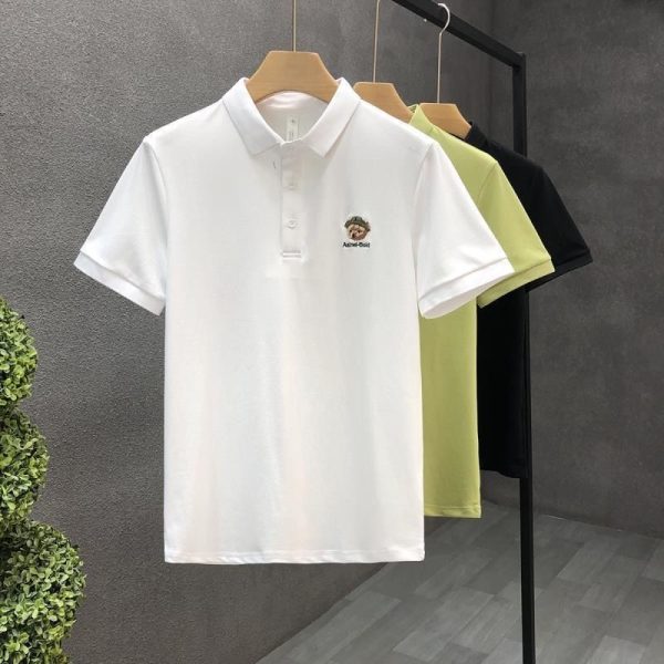 Summer Men's Business Short Sleeve Embroidered Polo Shirt Fashion style bear print Loose Oversize Casual Lapel polo t shirt - Image 3