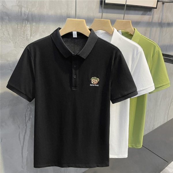 Summer Men's Business Short Sleeve Embroidered Polo Shirt Fashion style bear print Loose Oversize Casual Lapel polo t shirt - Image 5